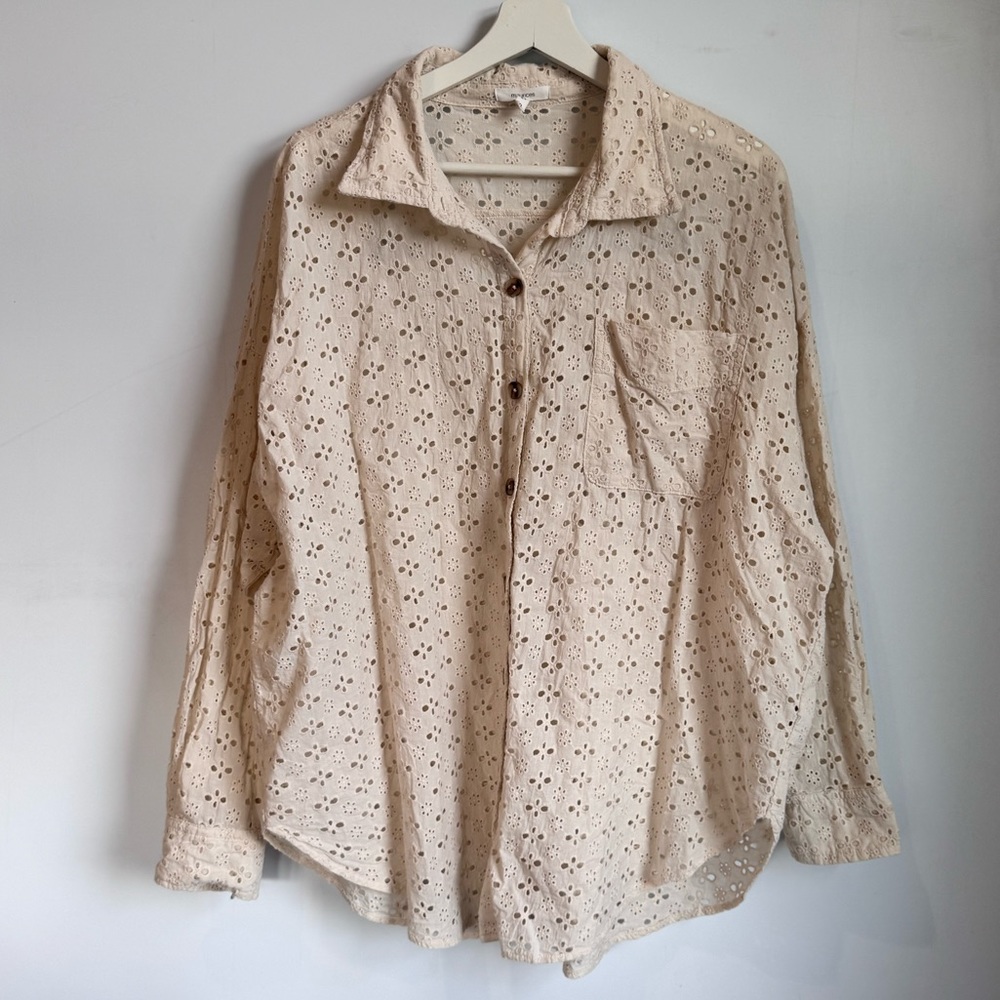 Maurices Cream Button Up Eyelet Blouse Size XL